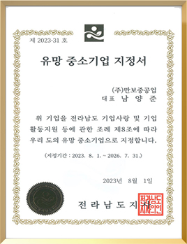 인증서3 유망 중소기업 지정서
